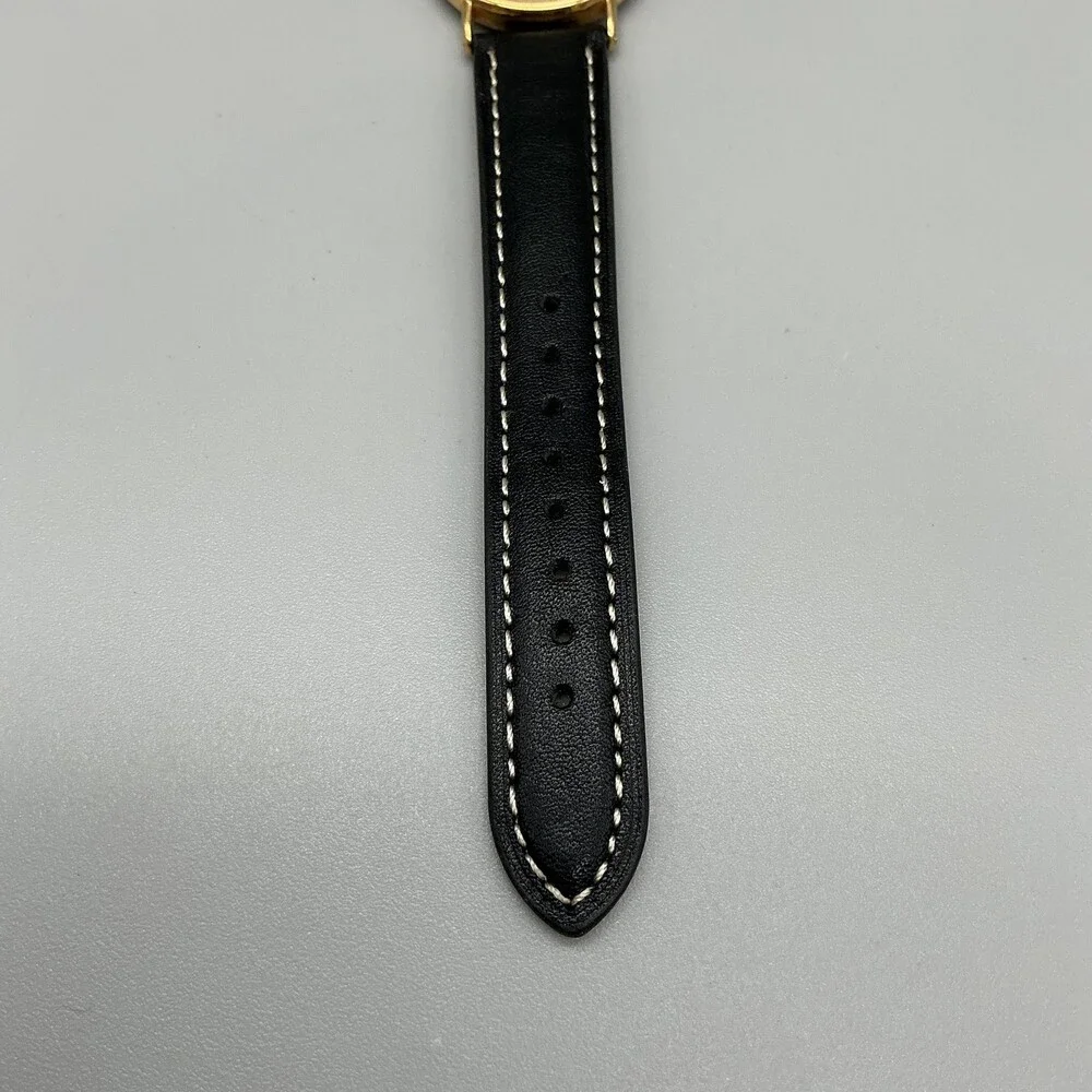 Vintage Seiko Mens Watch 31mm Gold Tone Black Leather 7N00-7A49 New Battery